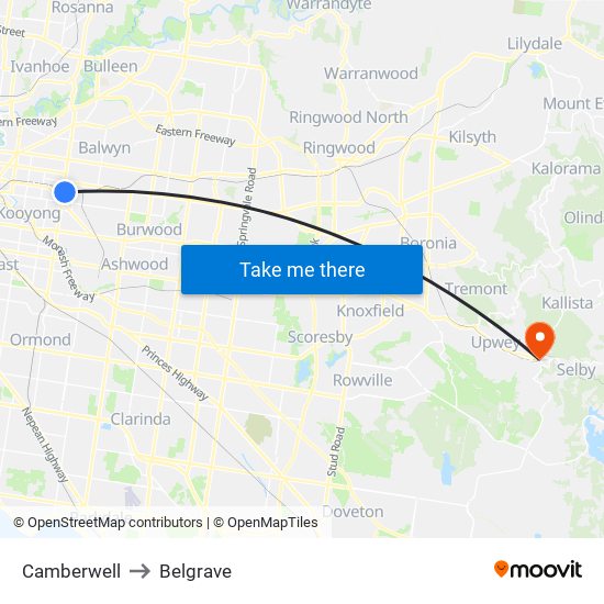 Camberwell to Belgrave map