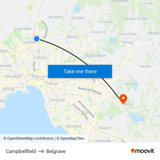 Campbellfield to Belgrave map