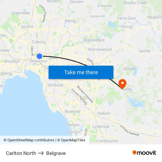 Carlton North to Belgrave map
