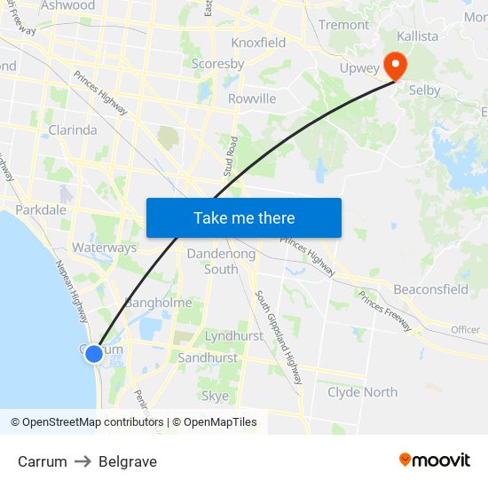 Carrum to Belgrave map