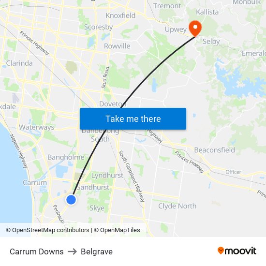 Carrum Downs to Belgrave map