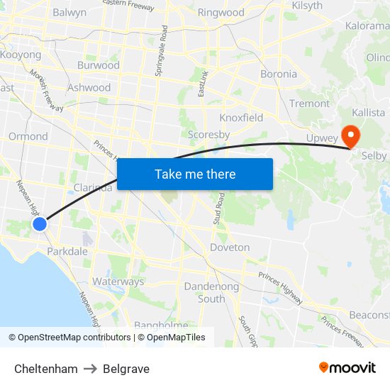 Cheltenham to Belgrave map