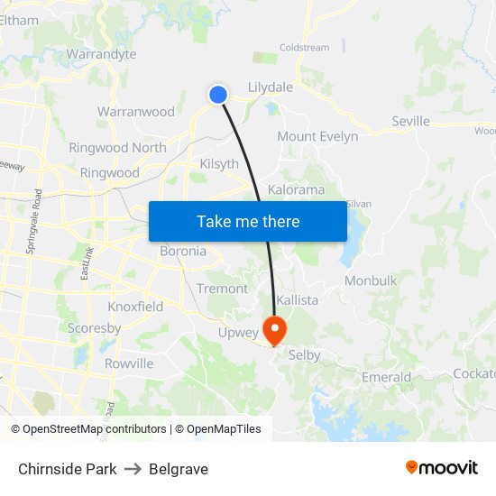 Chirnside Park to Belgrave map