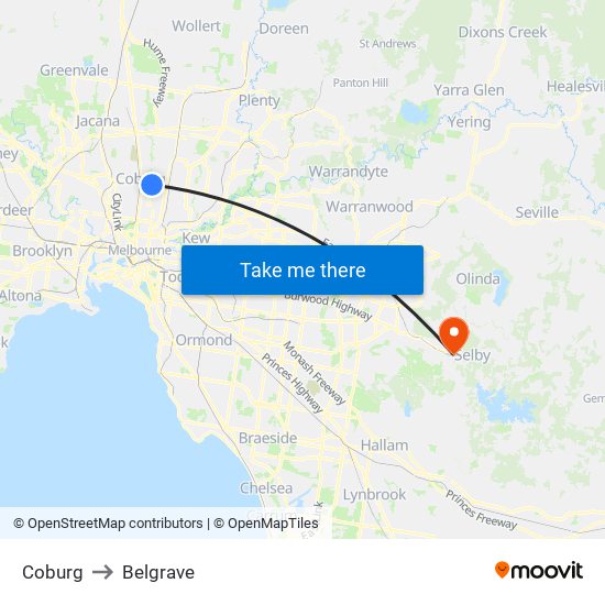 Coburg to Belgrave map