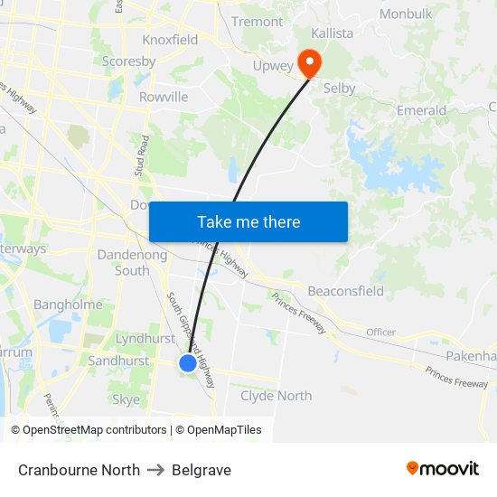 Cranbourne North to Belgrave map