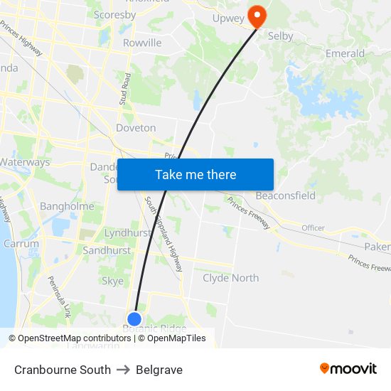 Cranbourne South to Belgrave map