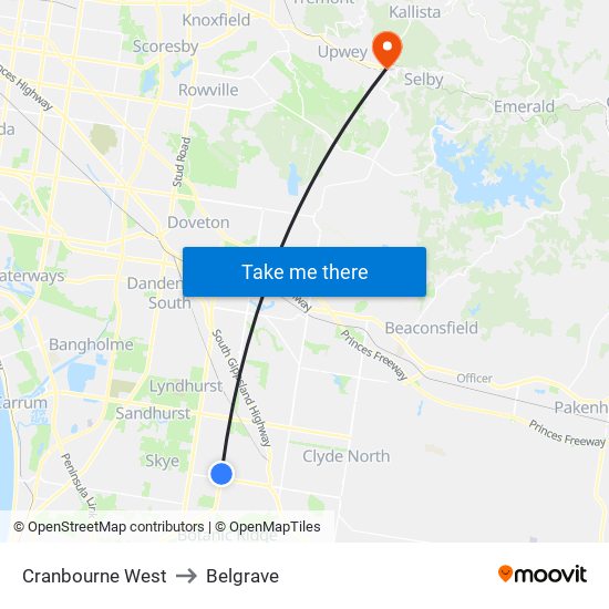 Cranbourne West to Belgrave map