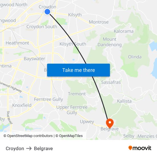 Croydon to Belgrave map