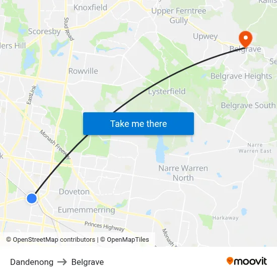 Dandenong to Belgrave map