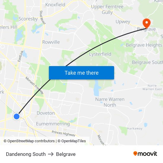 Dandenong South to Belgrave map