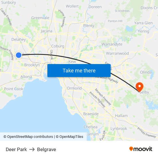 Deer Park to Belgrave map