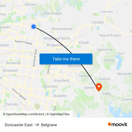 Doncaster East to Belgrave map