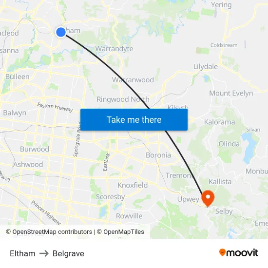 Eltham to Belgrave map