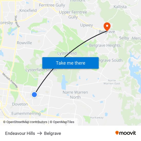 Endeavour Hills to Belgrave map