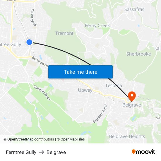 Ferntree Gully to Belgrave map