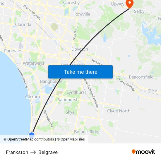 Frankston to Belgrave map