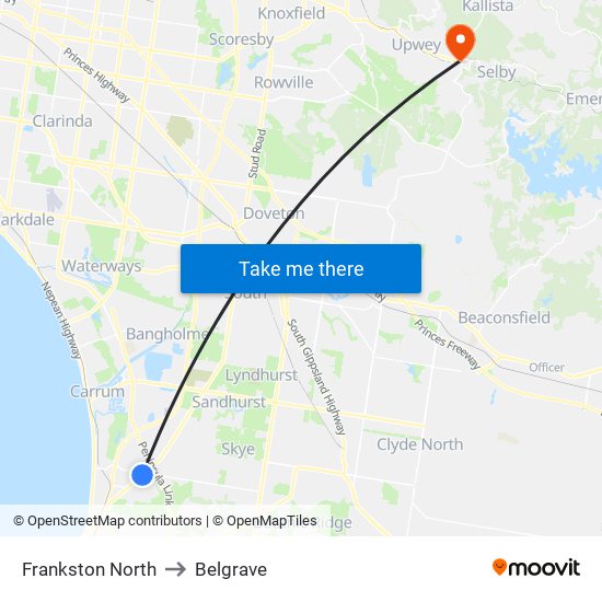 Frankston North to Belgrave map