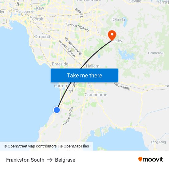 Frankston South to Belgrave map