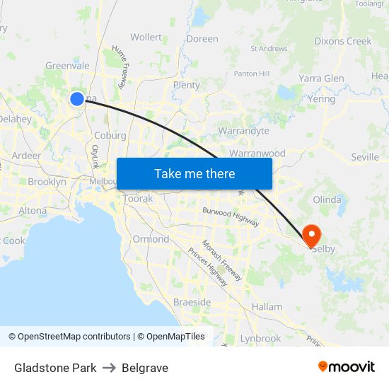 Gladstone Park to Belgrave map