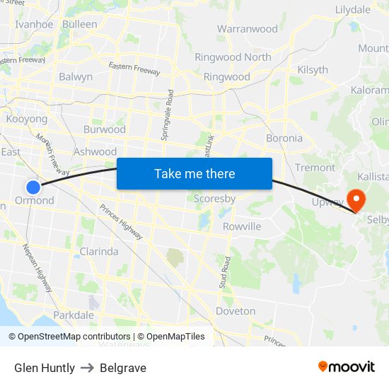 Glen Huntly to Belgrave map