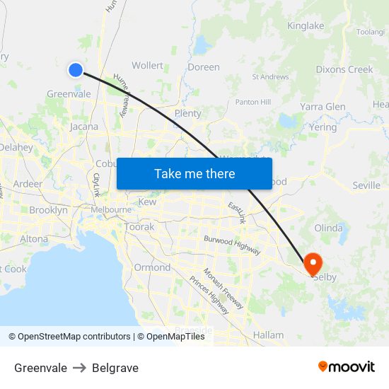 Greenvale to Belgrave map