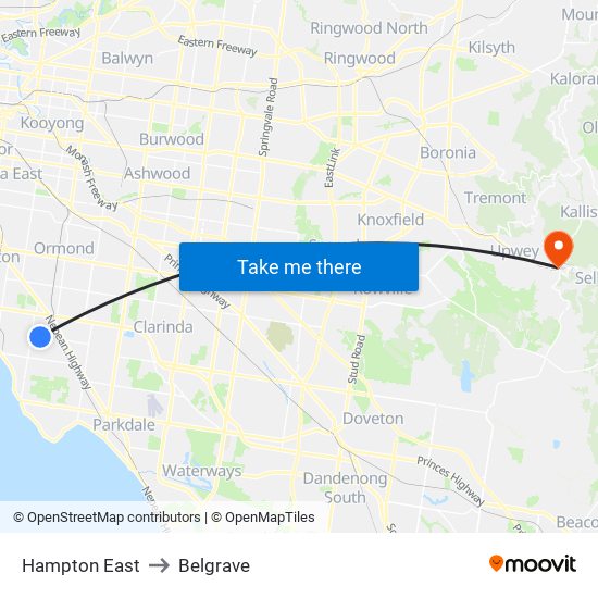 Hampton East to Belgrave map