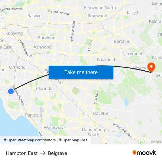 Hampton East to Belgrave map