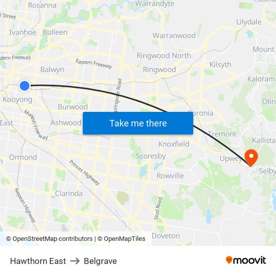 Hawthorn East to Belgrave map