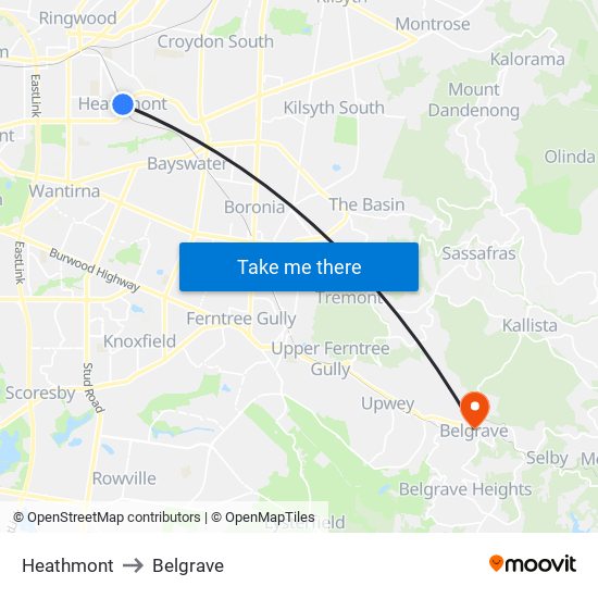 Heathmont to Belgrave map