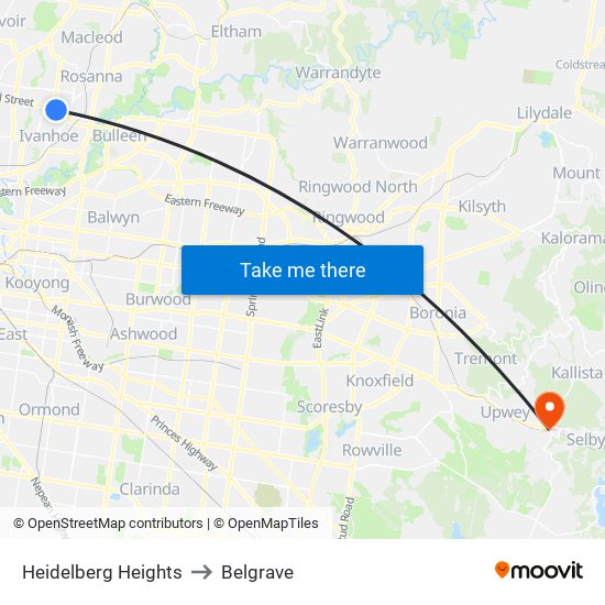 Heidelberg Heights to Belgrave map