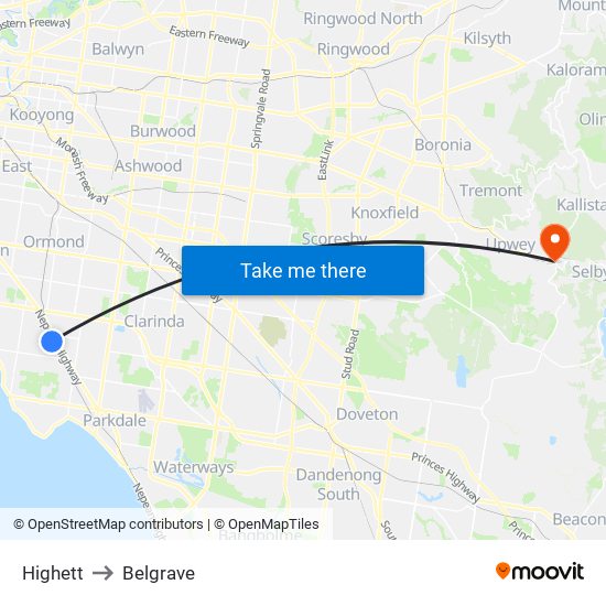 Highett to Belgrave map