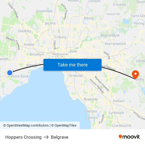 Hoppers Crossing to Belgrave map