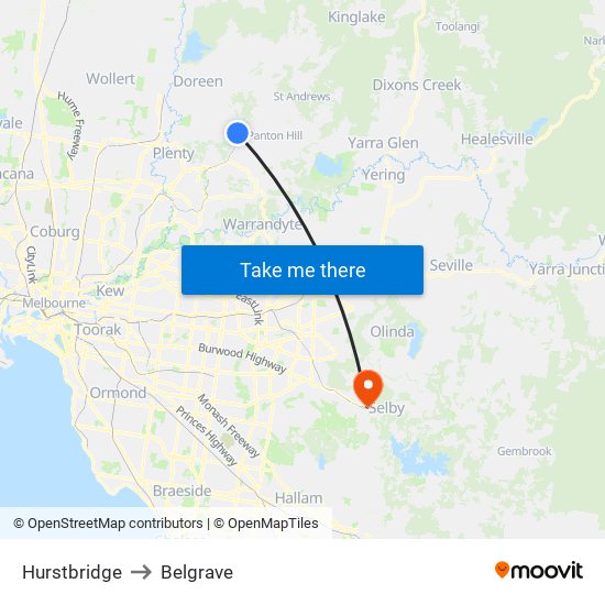 Hurstbridge to Belgrave map