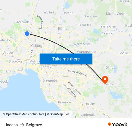 Jacana to Belgrave map