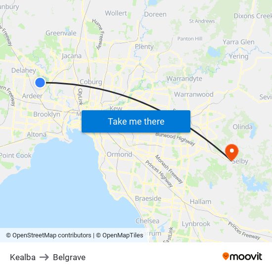 Kealba to Belgrave map