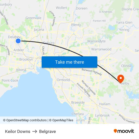 Keilor Downs to Belgrave map