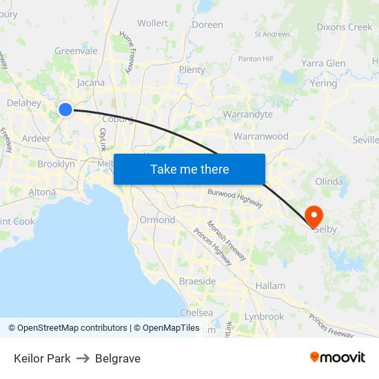 Keilor Park to Belgrave map