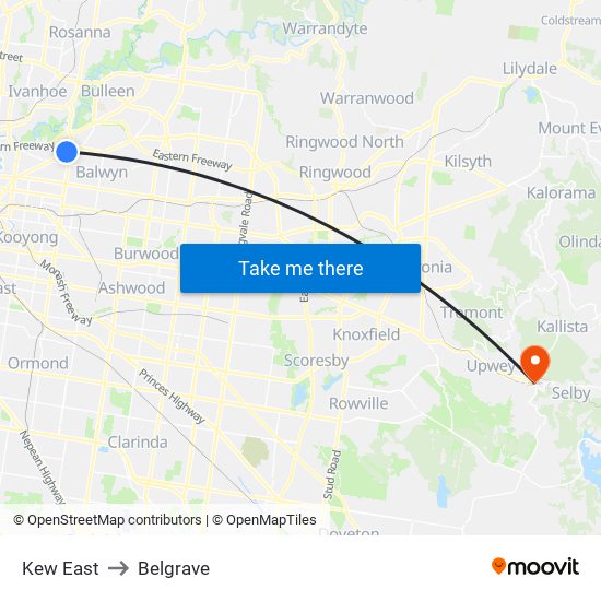 Kew East to Belgrave map