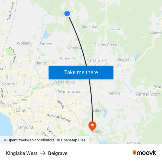 Kinglake West to Belgrave map