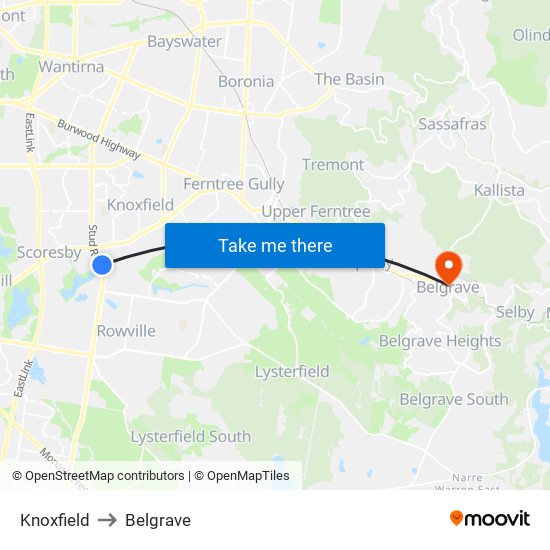 Knoxfield to Belgrave map