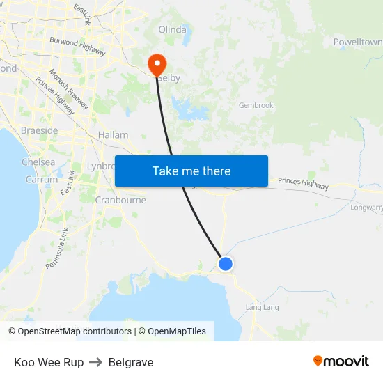 Koo Wee Rup to Belgrave map