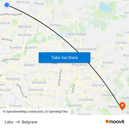 Lalor to Belgrave map