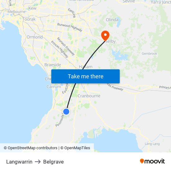 Langwarrin to Belgrave map