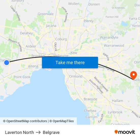 Laverton North to Belgrave map