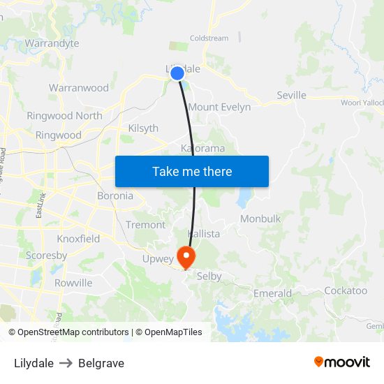 Lilydale to Belgrave map