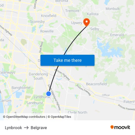 Lynbrook to Belgrave map
