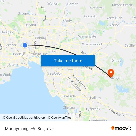 Maribyrnong to Belgrave map