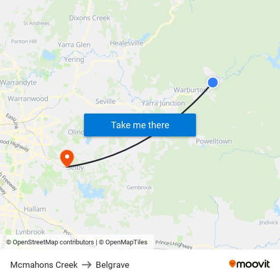 Mcmahons Creek to Belgrave map