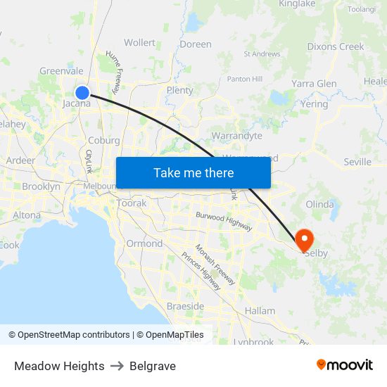 Meadow Heights to Belgrave map