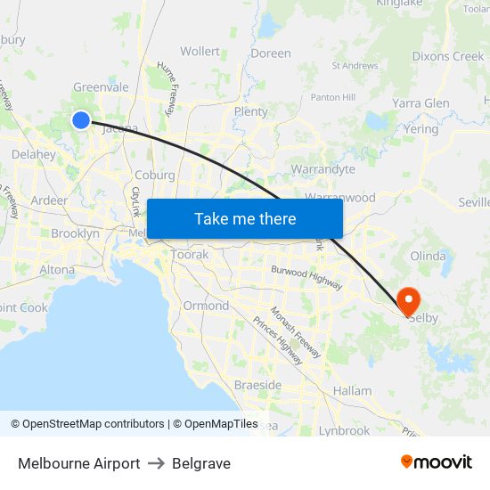 Melbourne Airport to Belgrave map